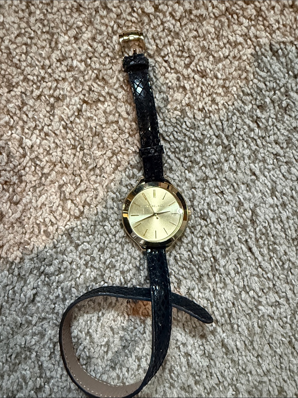 Michael Kors Gold Dial Black Leather Strap Women's Watch